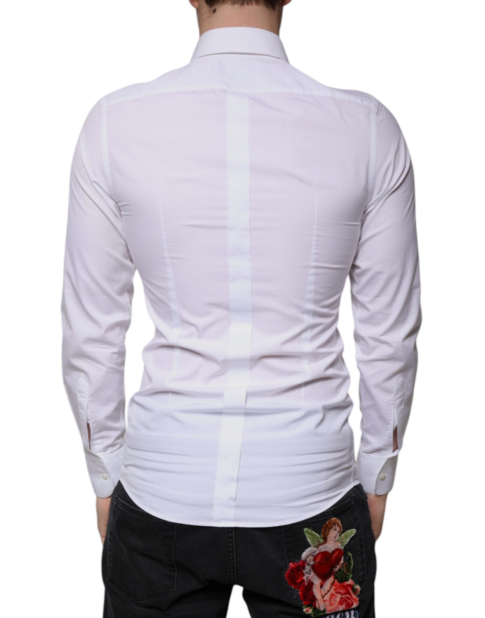 White Floral Embroidery GOLD Men Dress Shirt