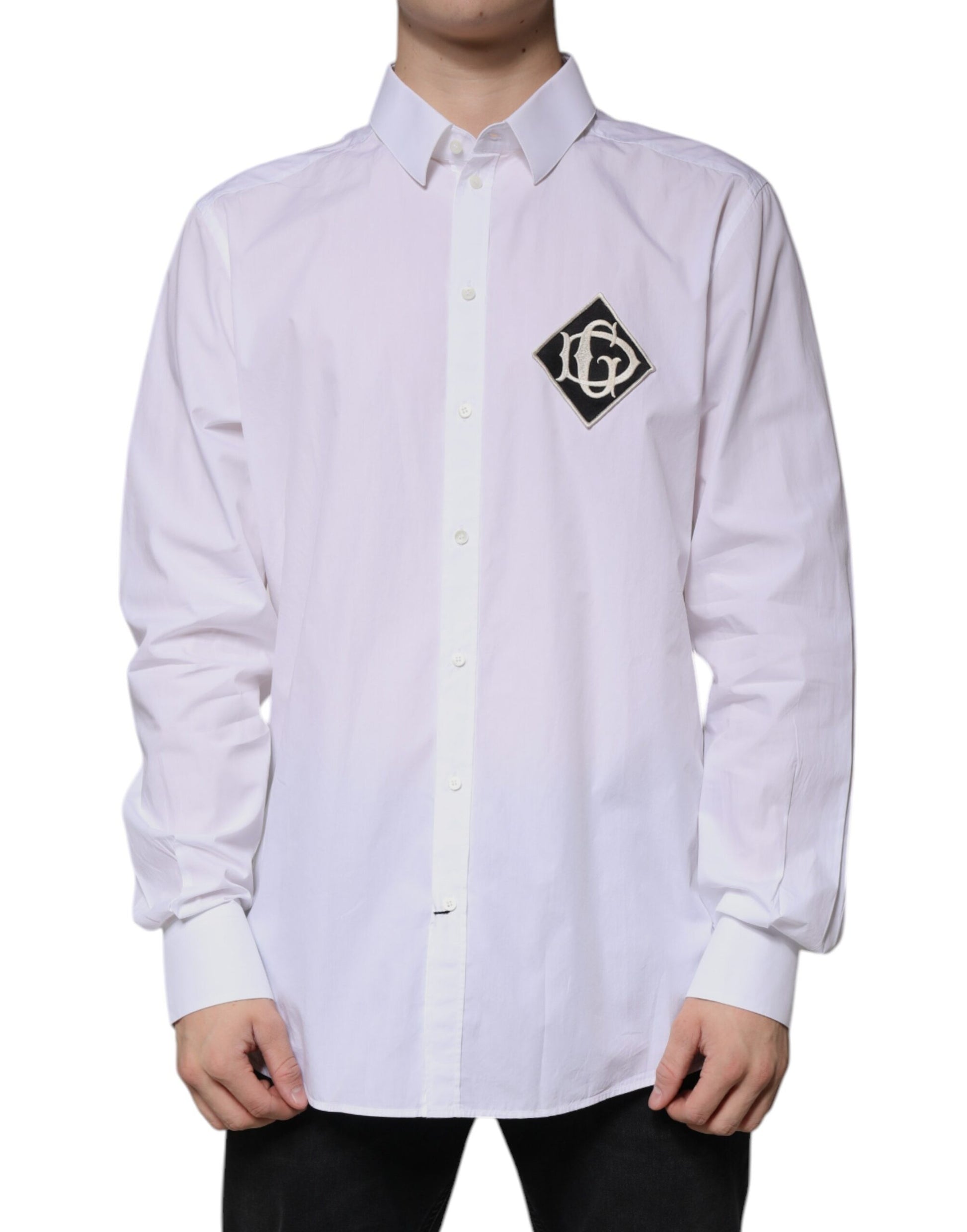 White Logo Cotton Slim Fit GOLD Dress Shirt