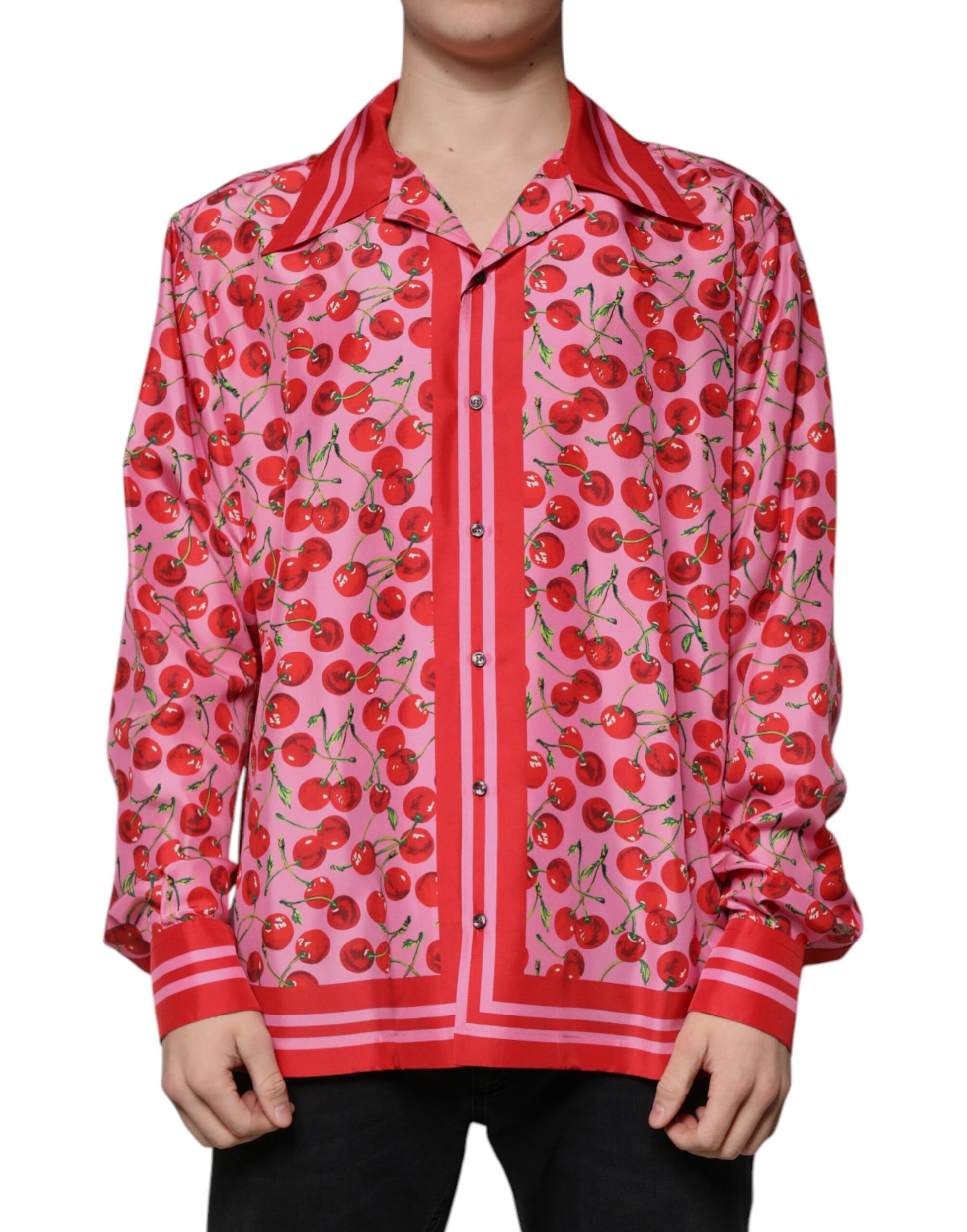 Pink Cherry Silk Button Down Casual Shirt