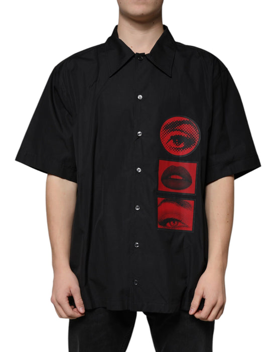 Black Eye Lip Cotton Button Down Men Shirt