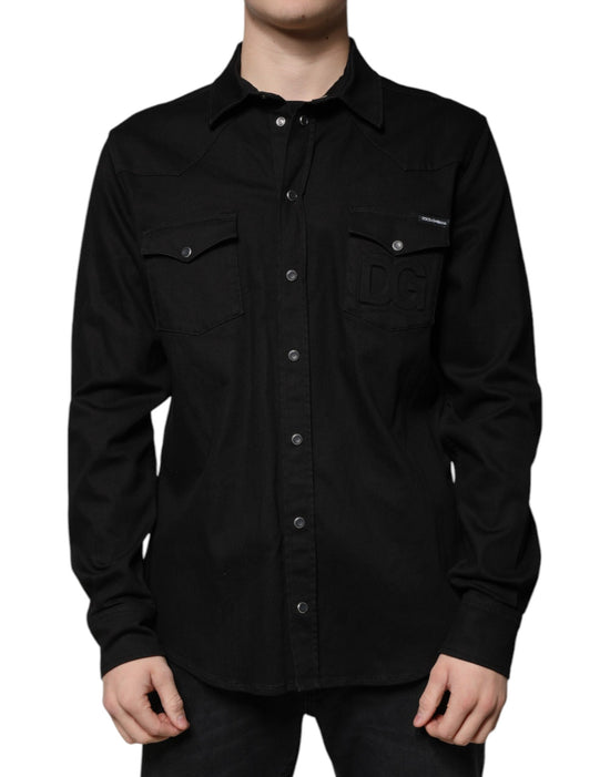 Black Cotton Collared Button Down Shirt