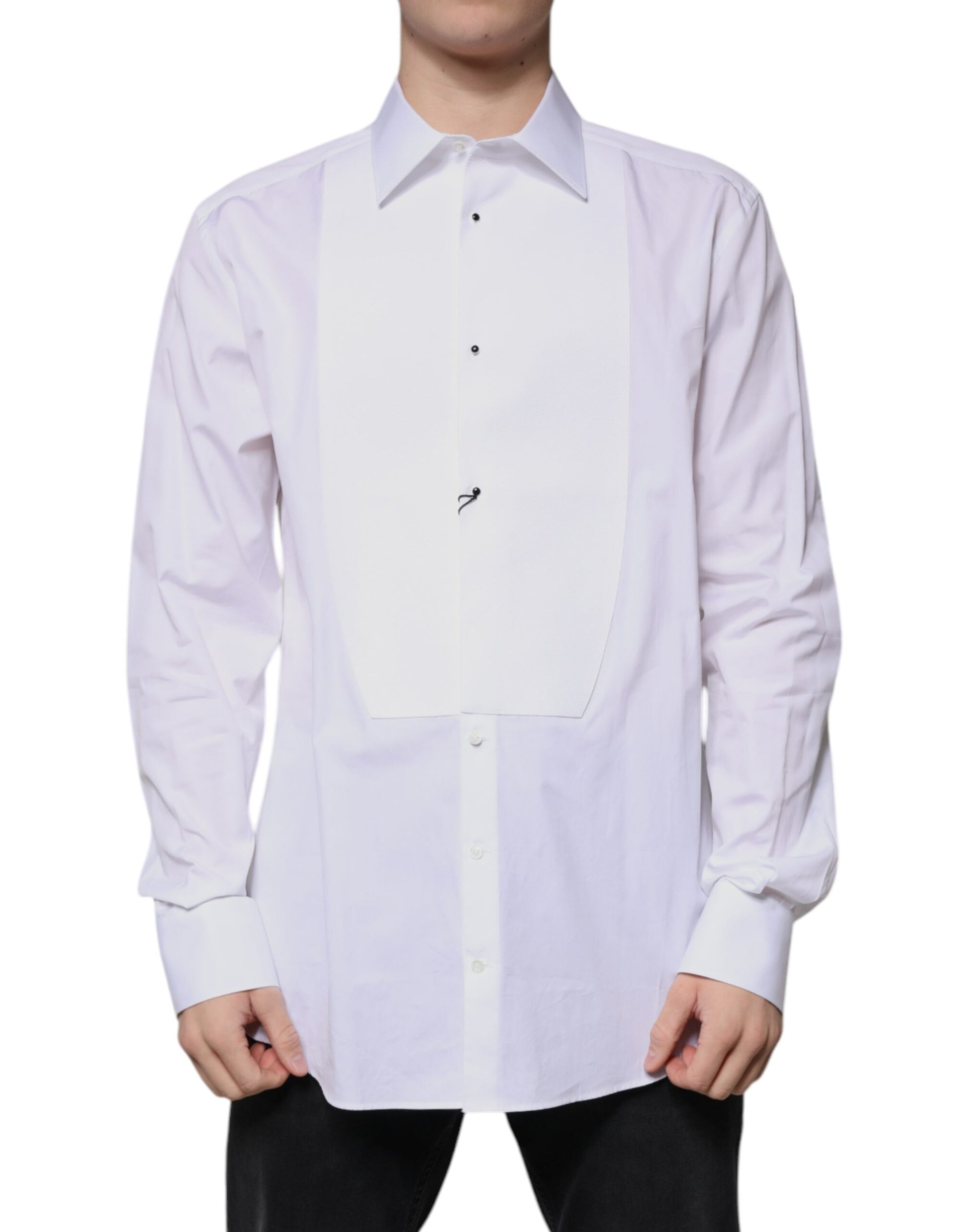 White Bib Cotton Poplin GOLD Formal Shirt