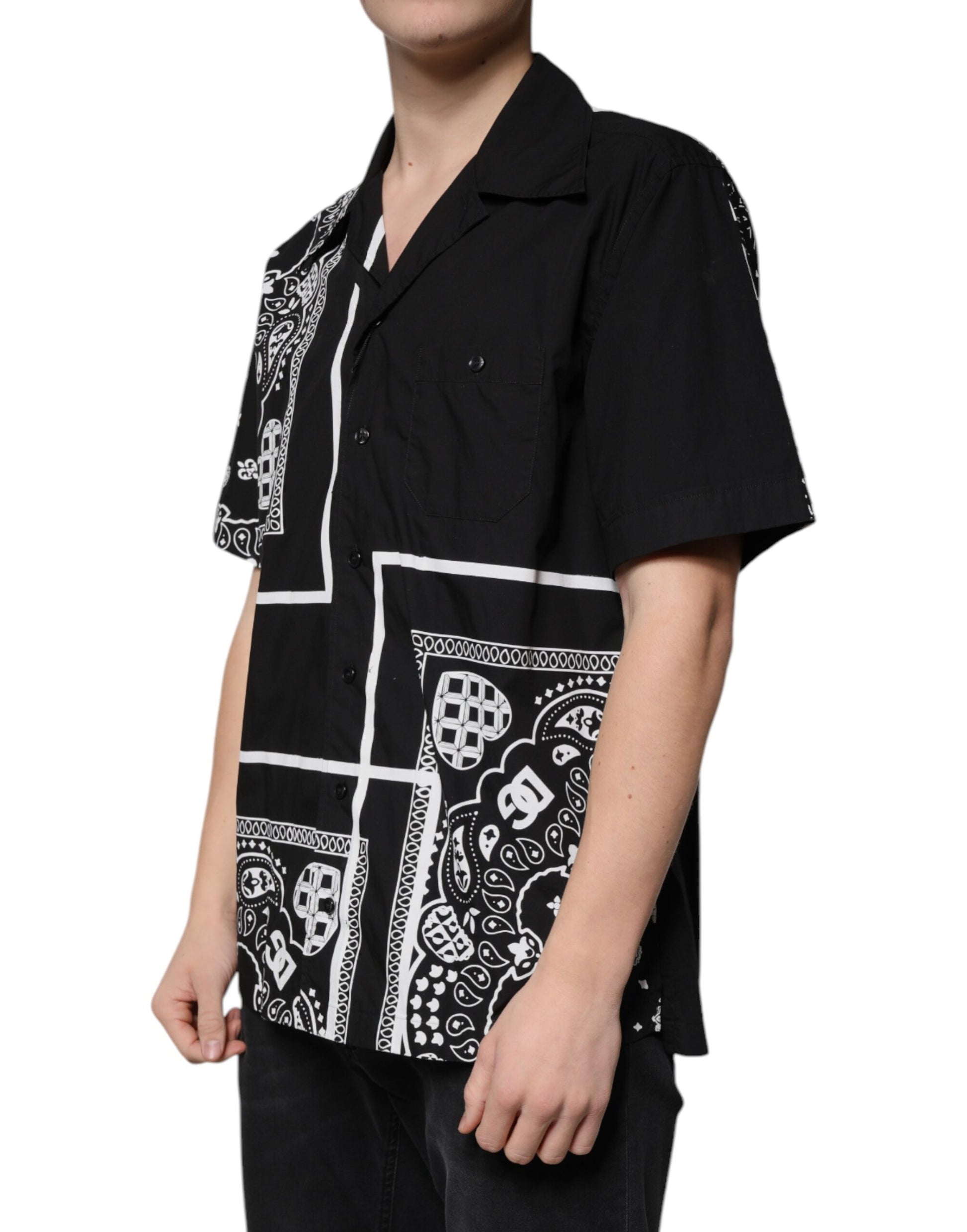 Black Logo Button Down Short Sleeve Shirt