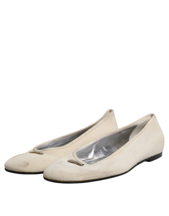 Beige Fabric Slip On Ballerina Flats Shoes