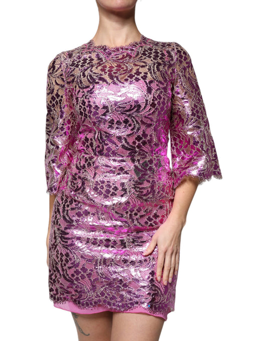 Metallic Fuchsia Floral Sheath Mini Dress