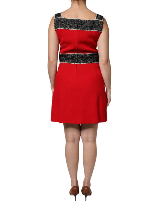 Red Wool Sleeveless A-line Flared Mini Dress