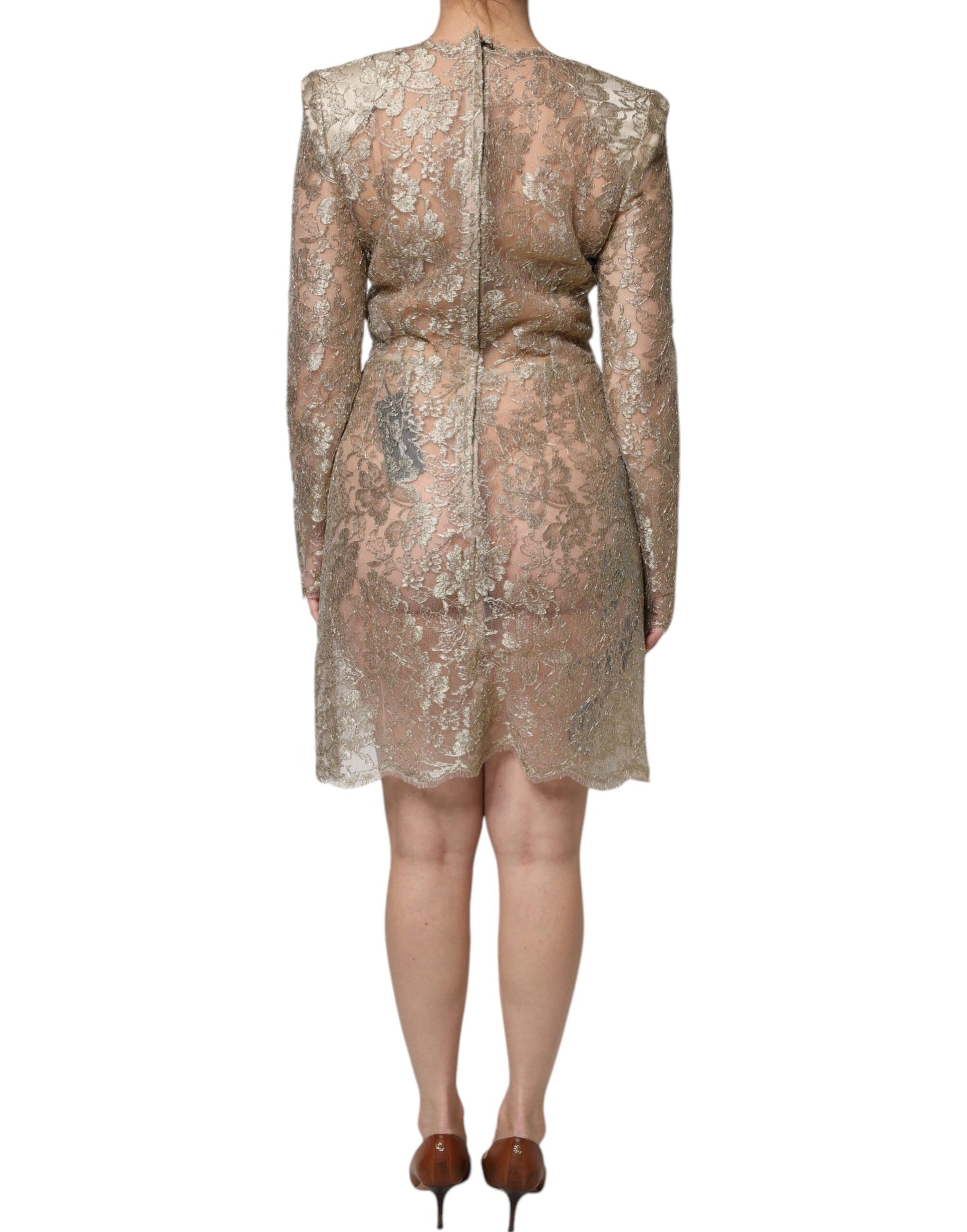 Gold Floral Lace A-line Sheath Mini Dress