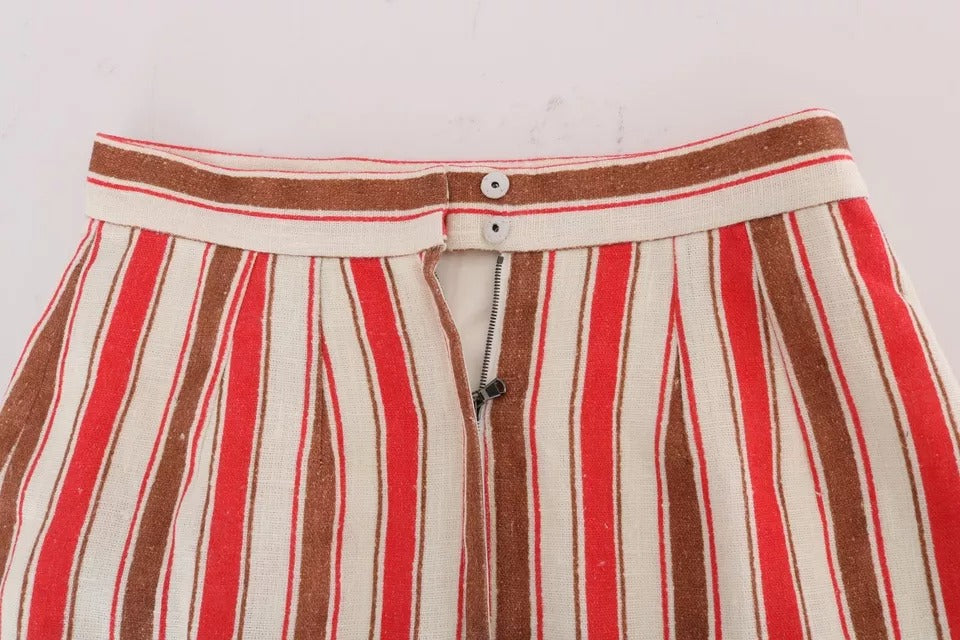 Multicolor Portofino Stripes Cotton Midi Skirt