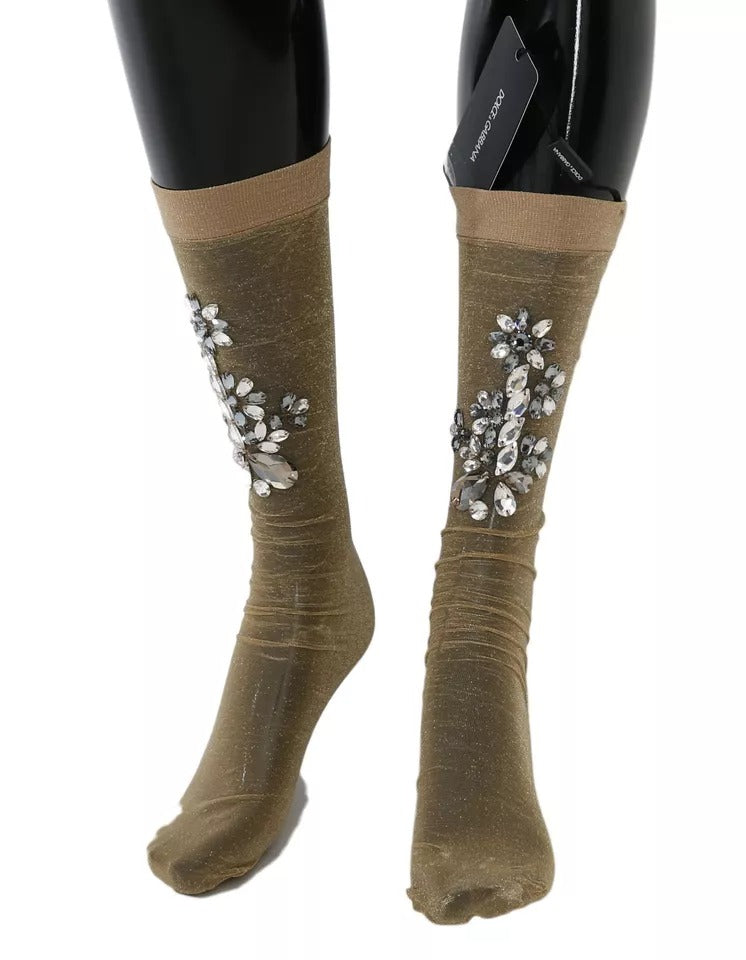 Gold Stretch Floral Clear Crystal Stocking Socks