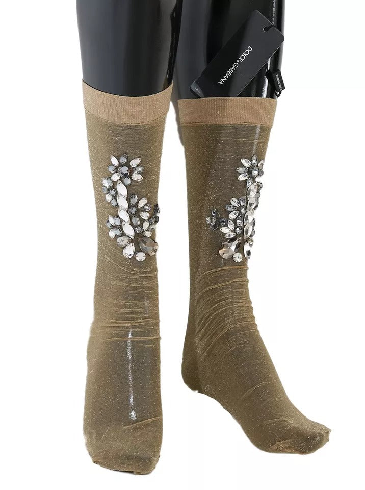 Gold Stretch Floral Clear Crystal Stocking Socks