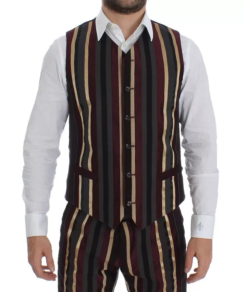 Multicolor Striped Runway 3 Piece Slim Fit Vest Suit