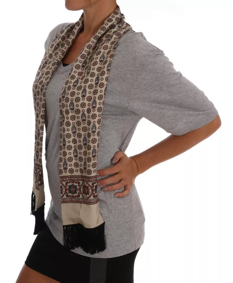 Gray Cotton Owl Silk Scarf Top T-shirt