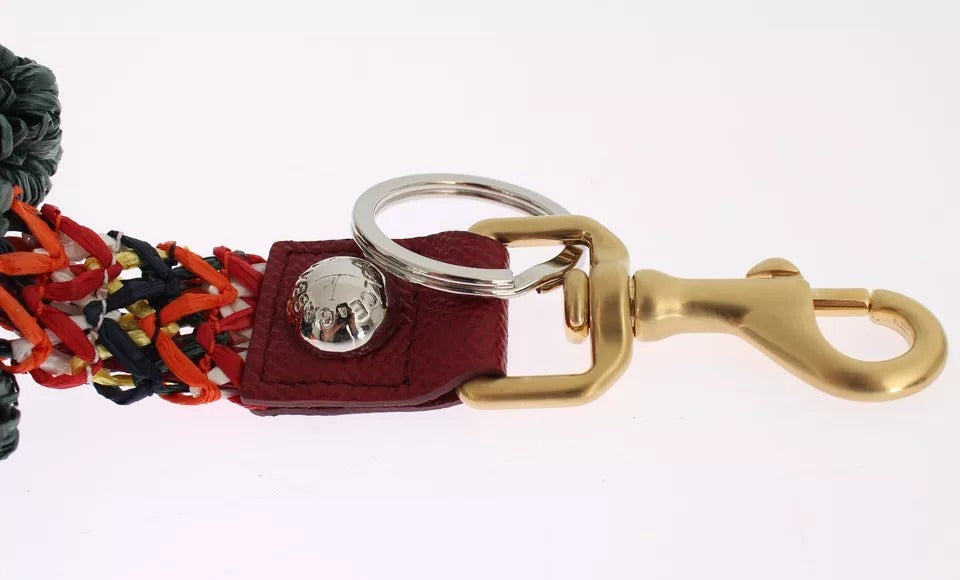 Multicolor Raffia Leather Clasp Finder Chain Keyring