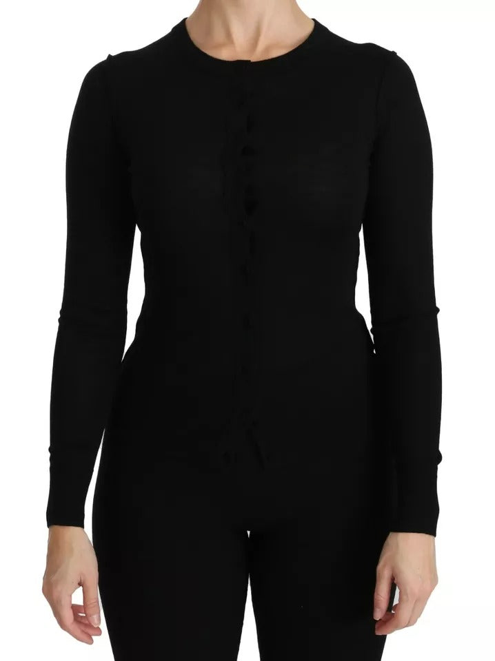 Black Virgin Wool Long Sleeve Top Blouse Top