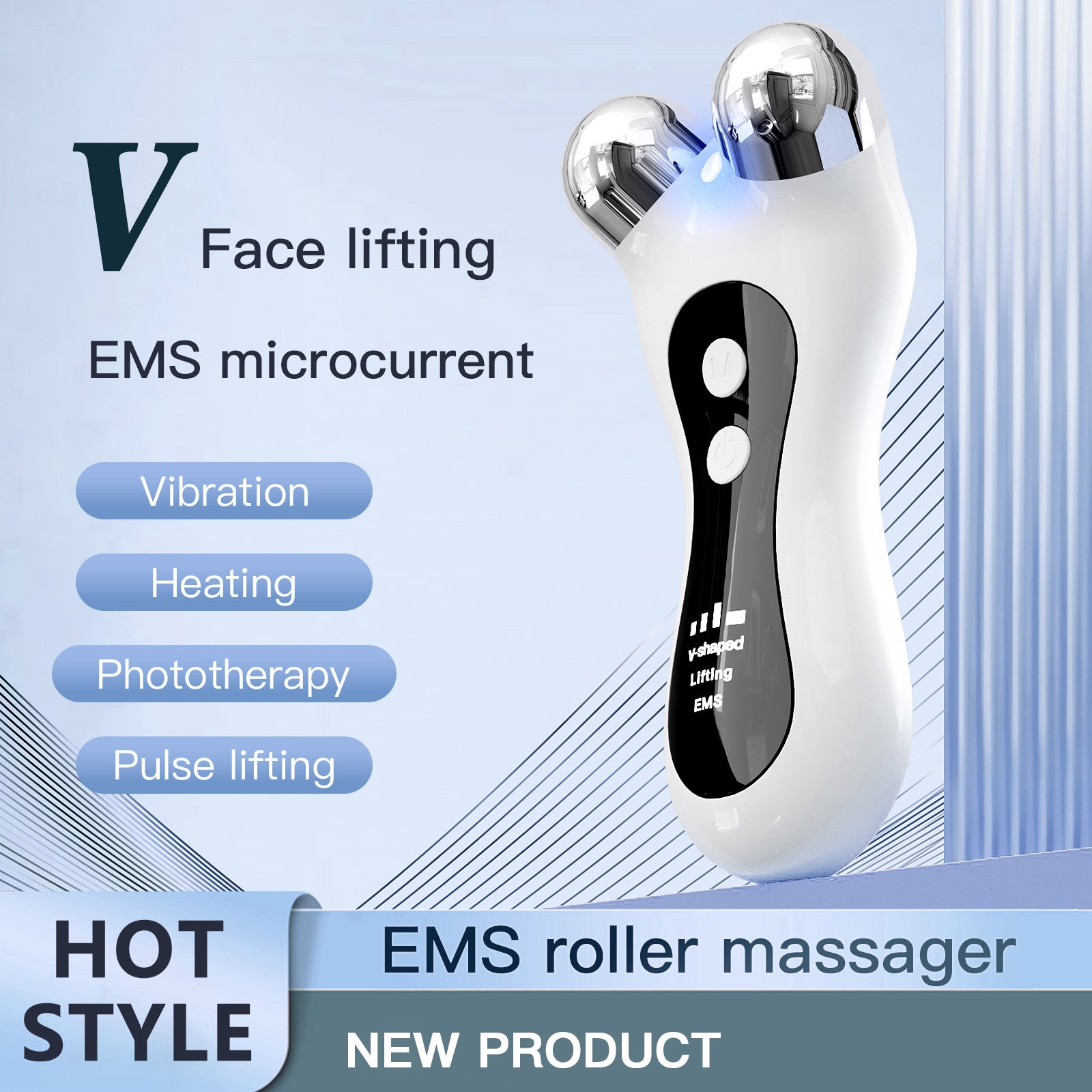 Roller face slimming instrument EMS light therapy home facial V face beauty instrument lifting and firming electric face massager