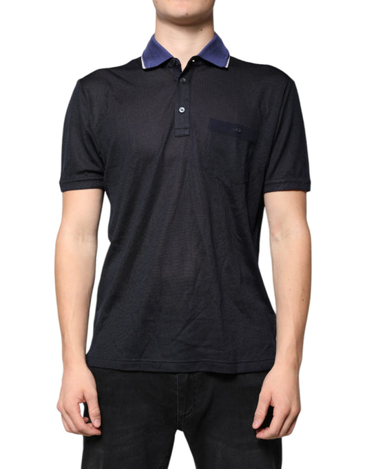 Blue Silk Collared Short Sleeves Polo T-shirt