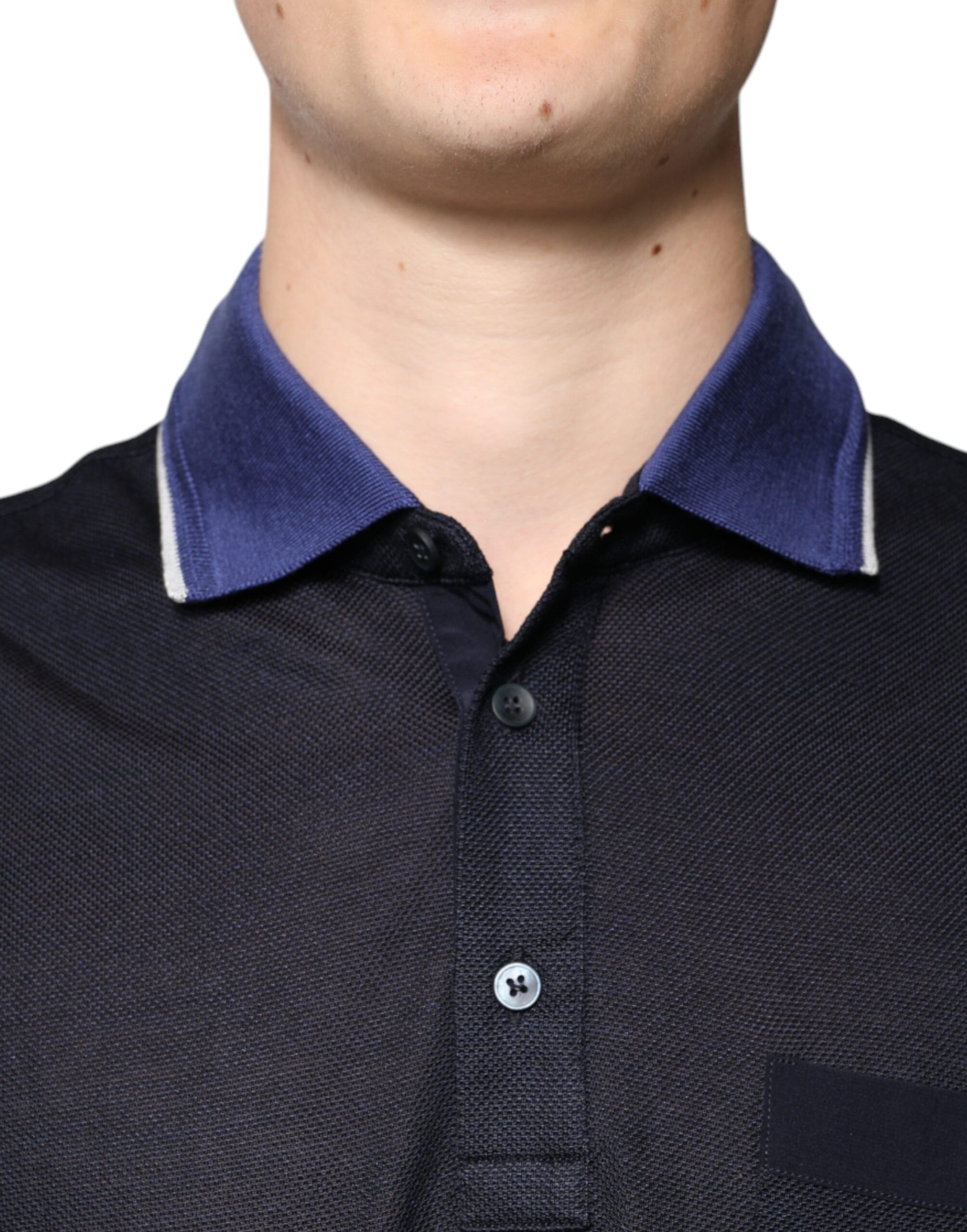 Blue Silk Collared Short Sleeves Polo T-shirt