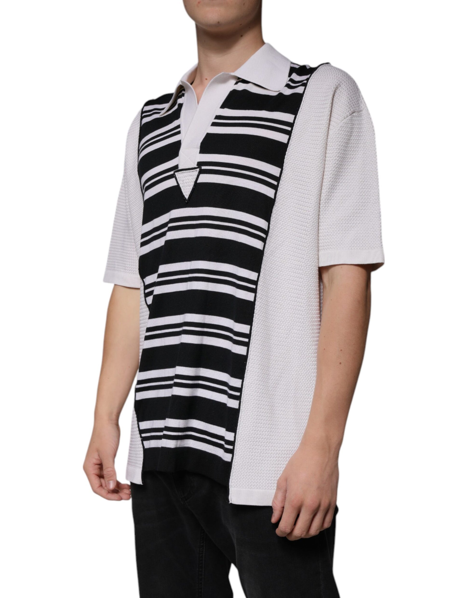 Black White Stripes Collared Polo T-shirt