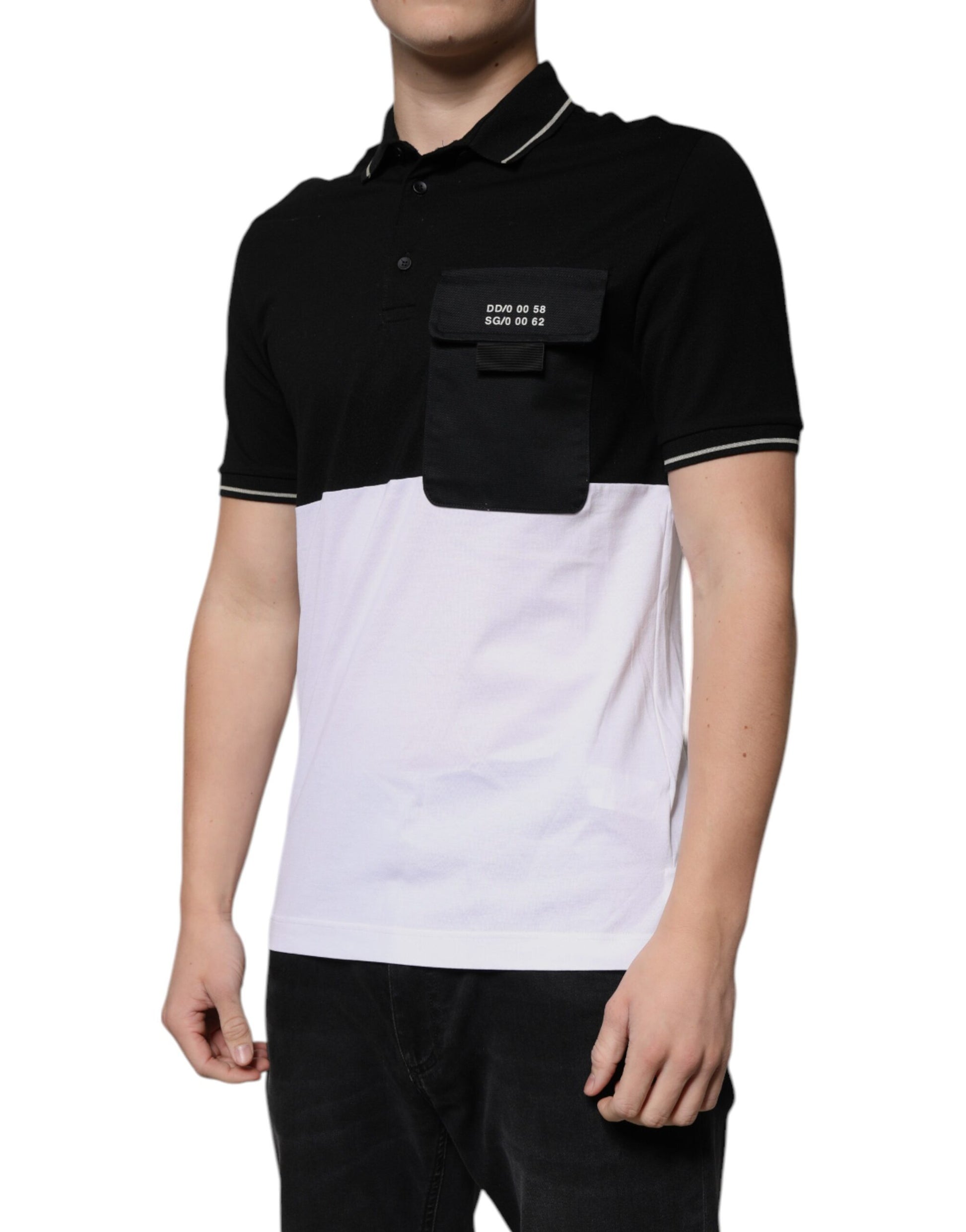 Black White Cotton Short Sleeves Polo T-shirt