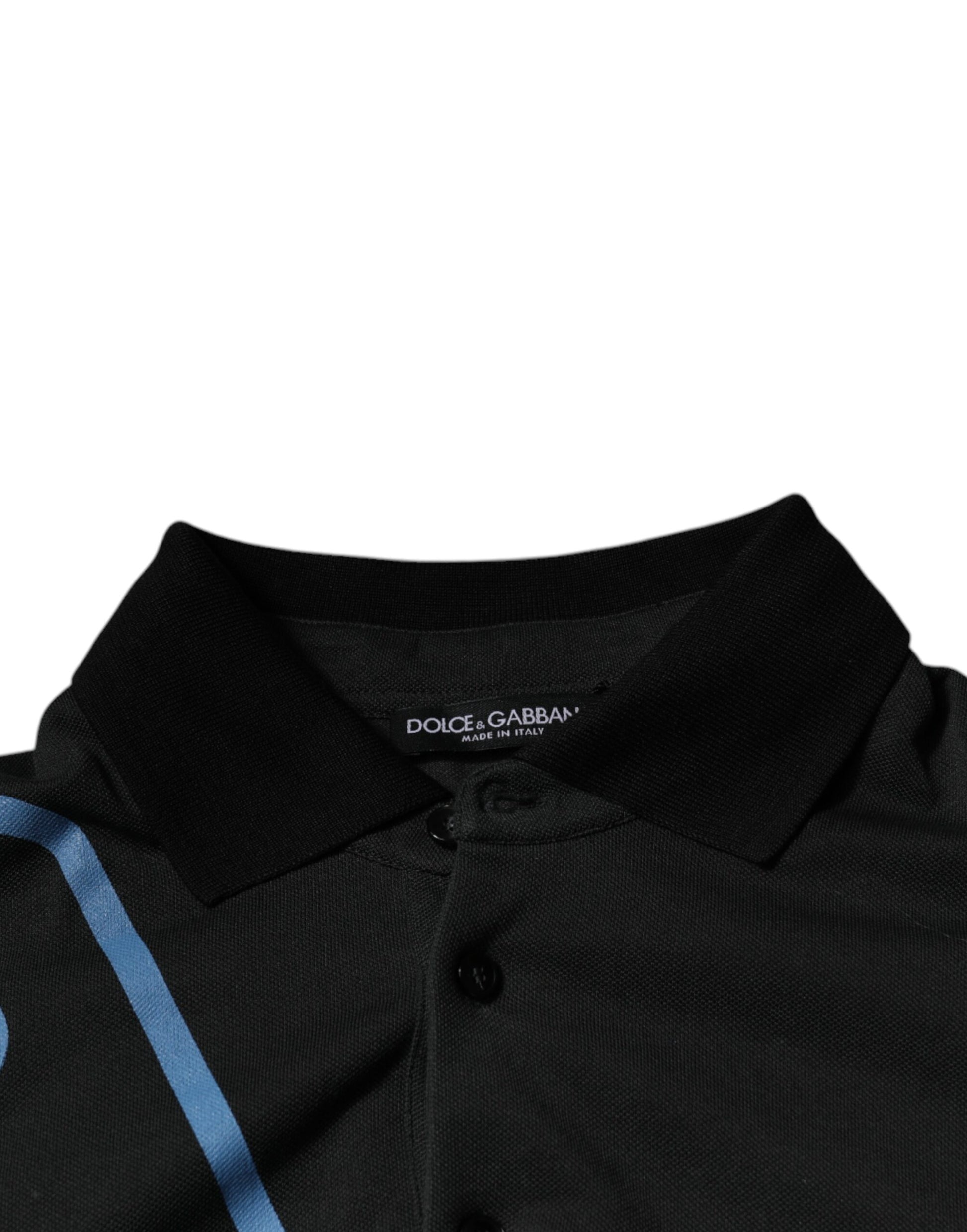 Black Logo Print Collared Cotton Polo T-shirt