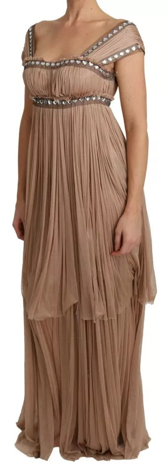 Brown Silk Sleeveless Shift Maxi Dress