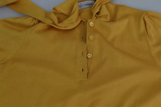 Yellow Silk Knit Pullover Ascot Collar Top