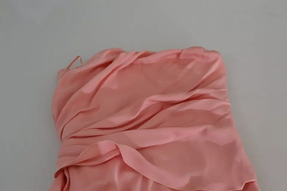 Pink Silk Stretch Strapless Sheath Midi Dress