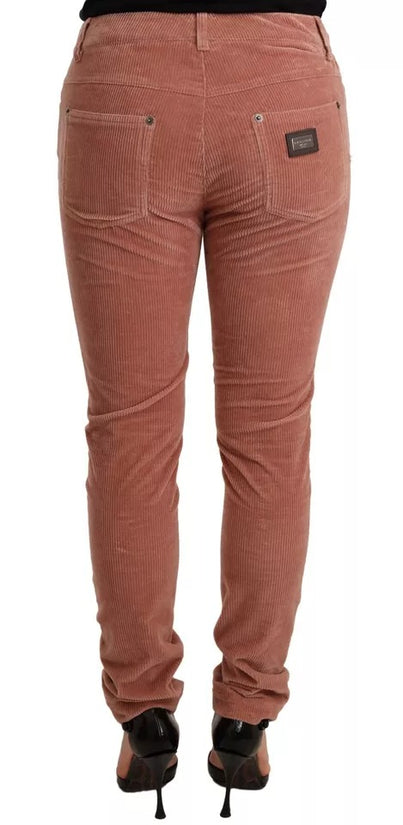 Pink Cotton Corduroy Skinny Jeans