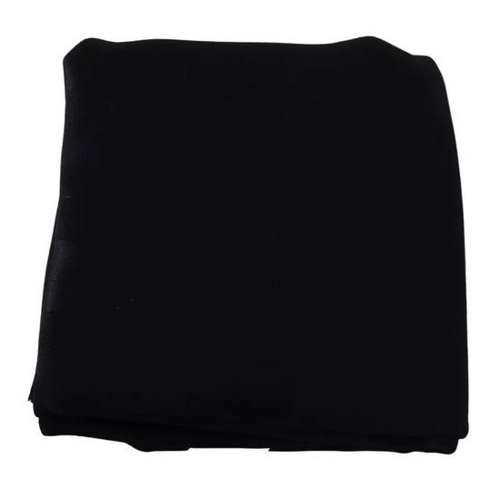 Black Solid Silk Wool Fringe Wrap Scarf