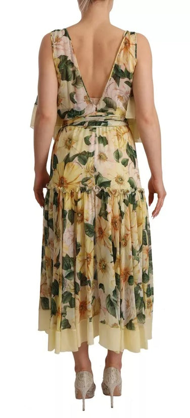 Multicolor Silk Floral Print Long Maxi Dress