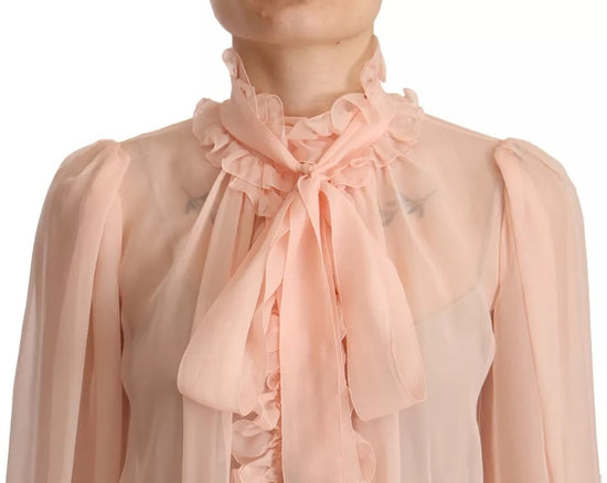 Light Pink Silk Long Sleeve Ascot Collar Top