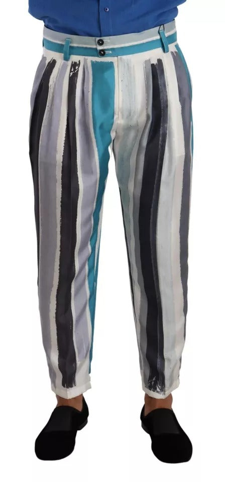 Multicolor Striped Silk Tapered Pants