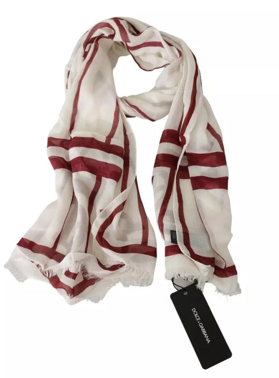 White Red Printed Wrap Shawl Modal Scarf