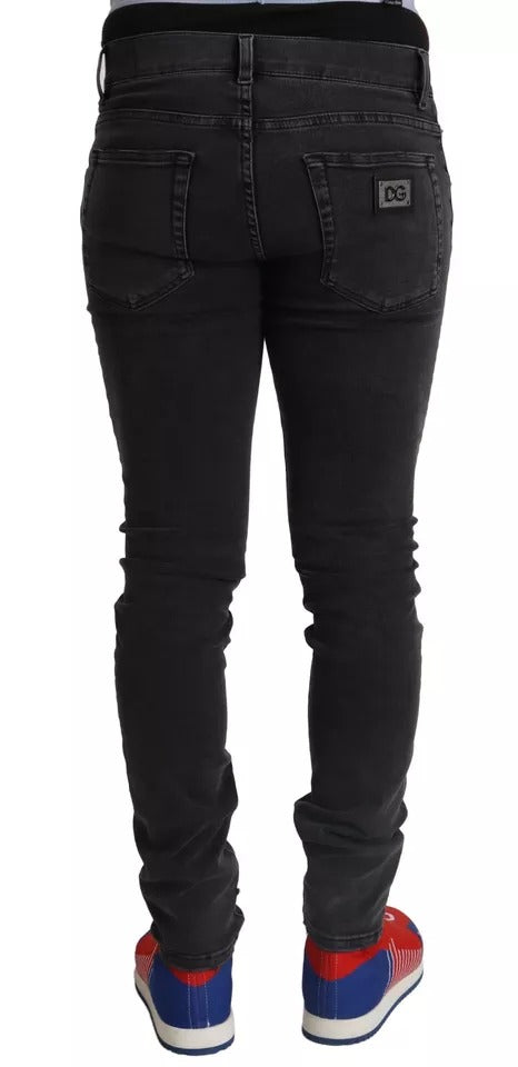 Gray Running Denim Stretch Logo Skinny Jeans