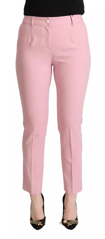 Pink Wool Mid Waist Tapered Pants