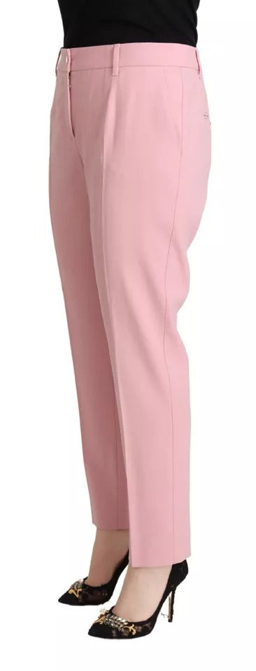 Pink Wool Mid Waist Tapered Pants