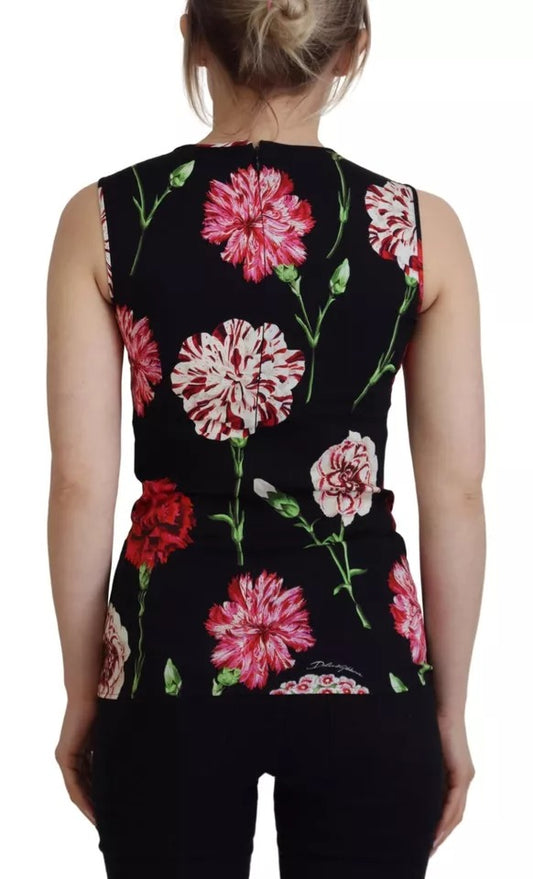 Black Floral Sleeveless Tank Top Silk Blouse