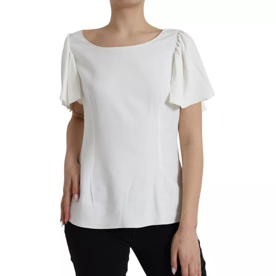 White Viscose Round Neck Short Sleeves Top