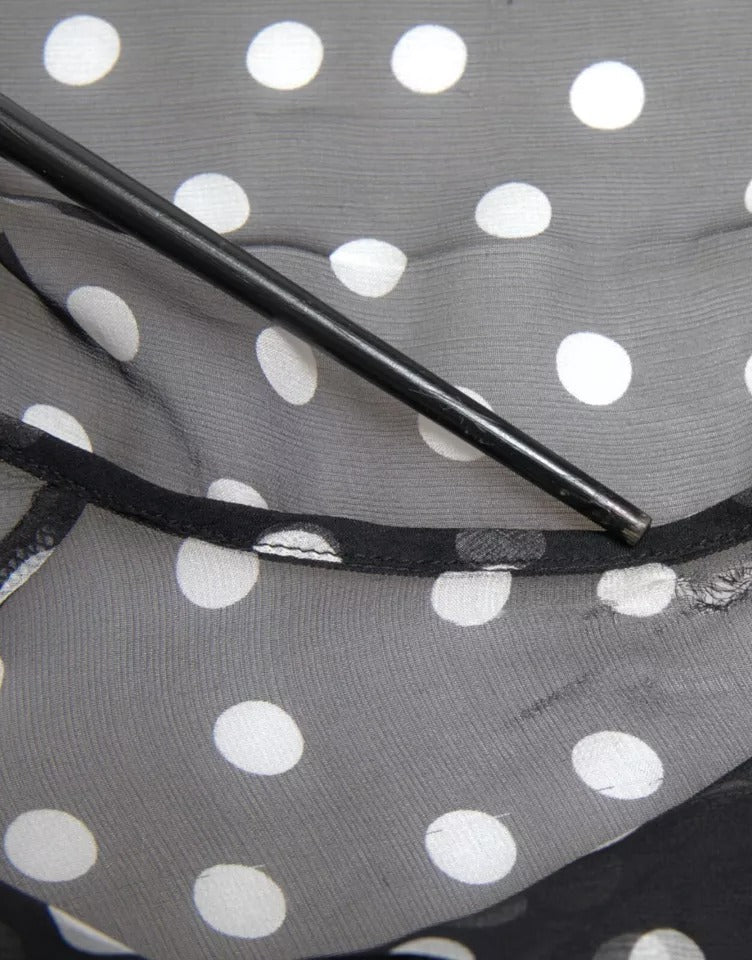 Black White Polka Dot Silk Ascot Collar Top