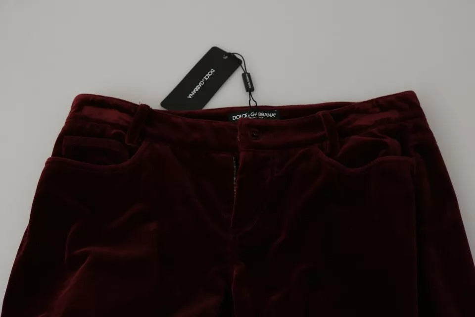 Bordeaux Velvet Stretch Slim Fit Pants