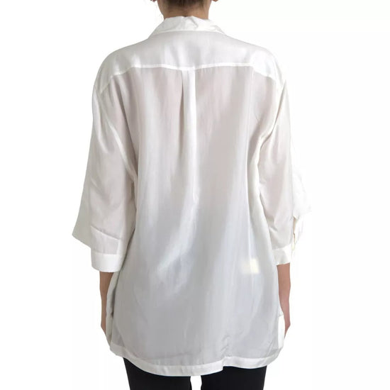 White Silk Collared 3/4 Sleeves Blouse Top