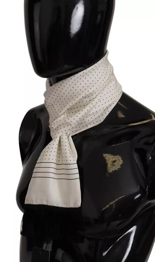 White Polka Dots Pattern Silk Fringes Wrap Scarf