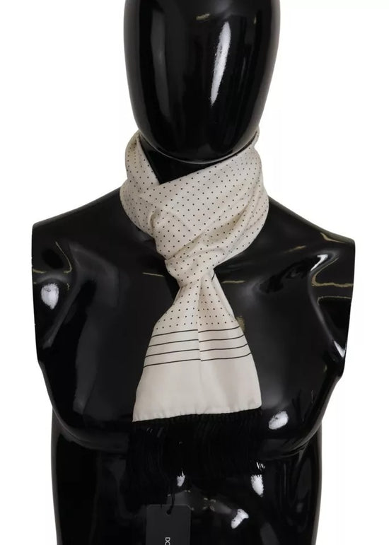 White Polka Dots Pattern Silk Fringes Wrap Scarf