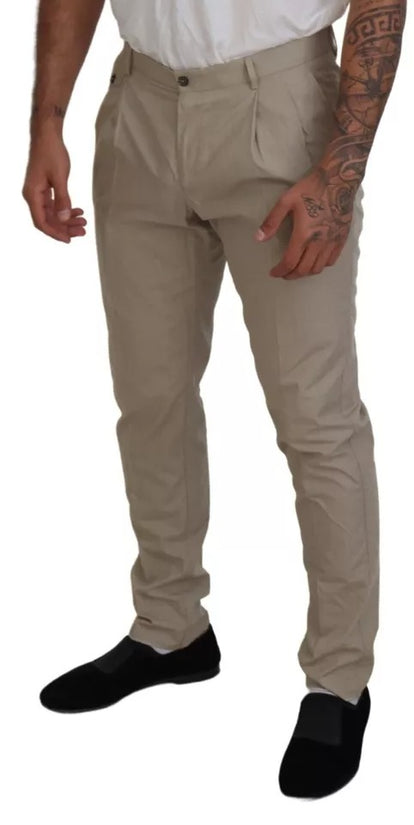 Beige Cotton Chino Men Formal Pants