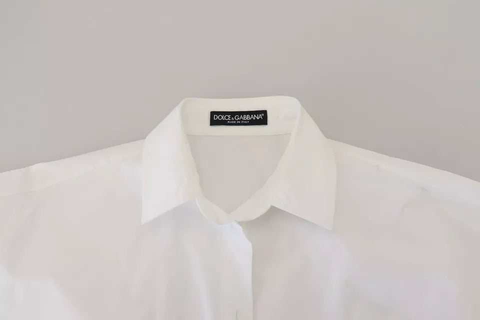 White Cotton Button Front Short Sleeve Shirt