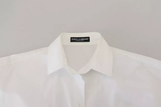 White Cotton Button Front Short Sleeve Shirt