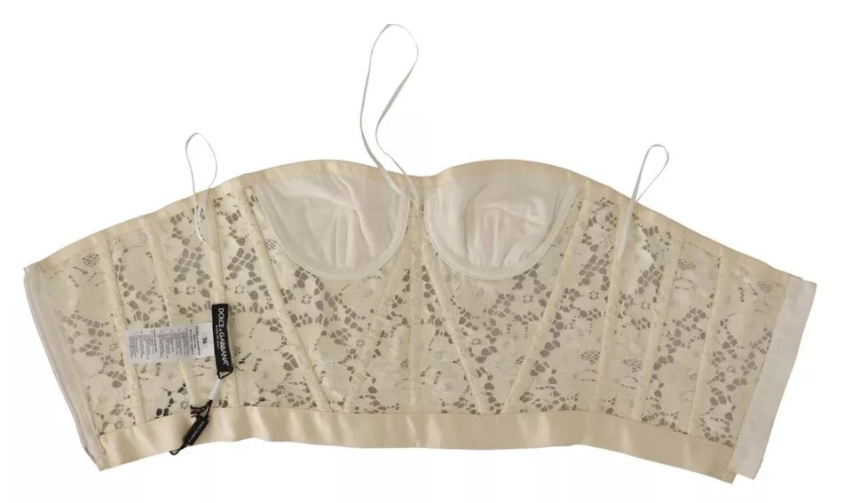 White Strapless Floral Lace Cropped Bustier Top