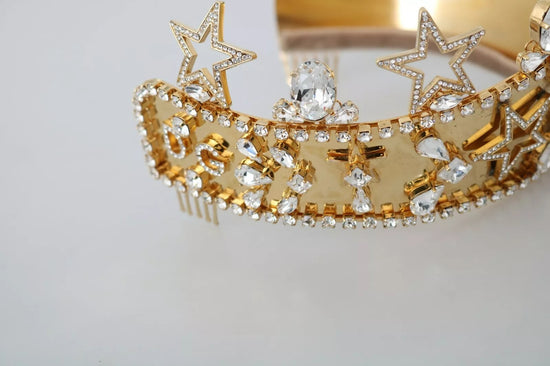 Gold Crystal Star STRASS Crown Logo Tiara Diadem