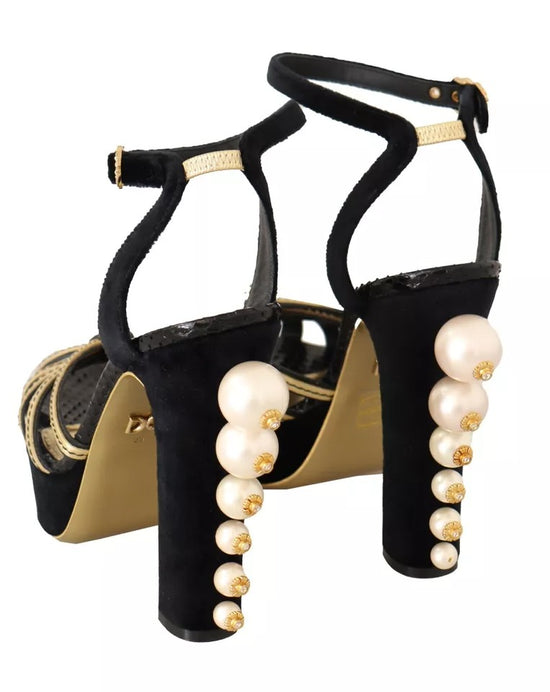 Black Gold Bianca Faux Pearl Sandals