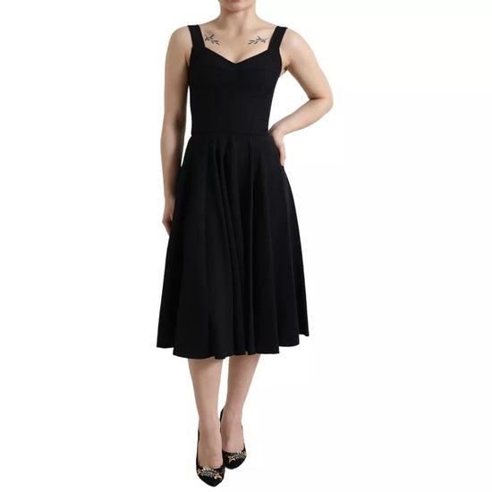 Black Sleeveless A-line Pleated Midi Dress